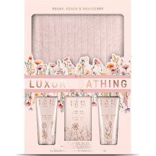 The Luxury Bathing Company Peonijas, persika un aveņu ķermeņa kopšanas dāvanu komplekts (4 gab.) ar kosmētikas somiņu