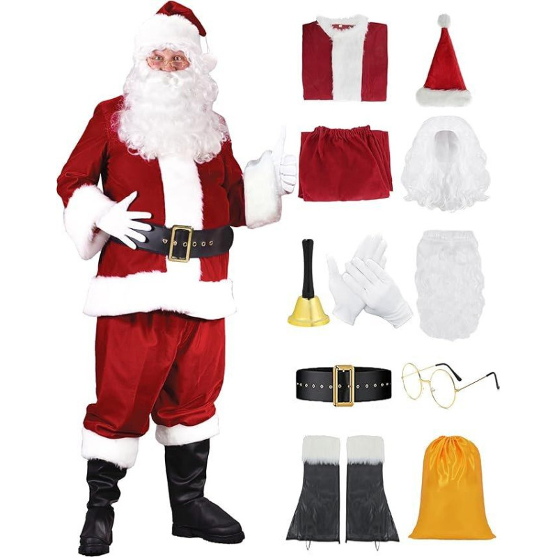 Kostīms Santa Claus Deluxe, 11 daļas, sarkans, L