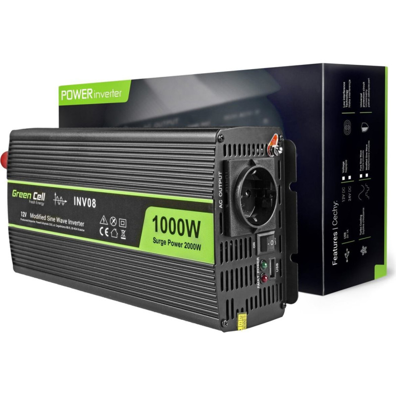Green Cell Power Inverter 12V to 230V 1000W/2000W Modified sine wave