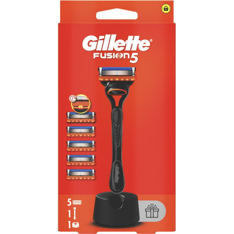 Skūšanās komplekts Gillette Fusion5 vīriešiem: skuveklis + 5 skūšanās asmeņi + statīvs