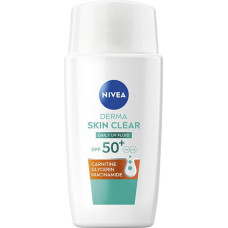 Sejas saules aizsargkrēms NIVEA Derma Skin Clear Daily UV Fluid SPF 50+, piešķir matētu efektu, samazina poras, taukainai ādai