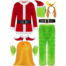 Kostīms Santa Claus Green Monster Mrsclaus, 9 daļas, zaļš, 3XL