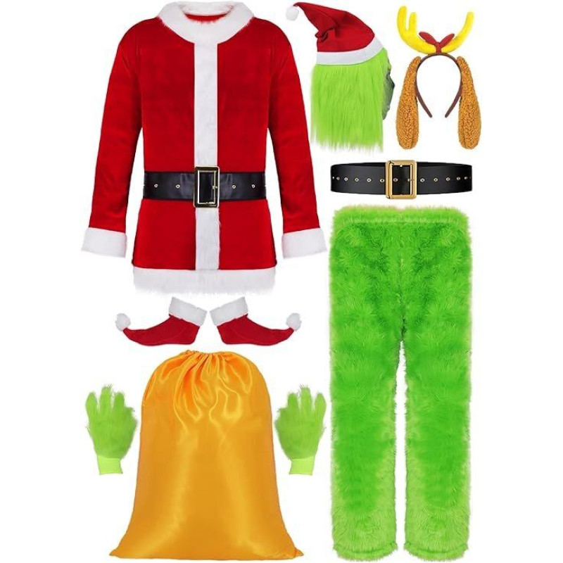 Kostīms Santa Claus Green Monster Mrsclaus, 9 daļas, zaļš, 3XL