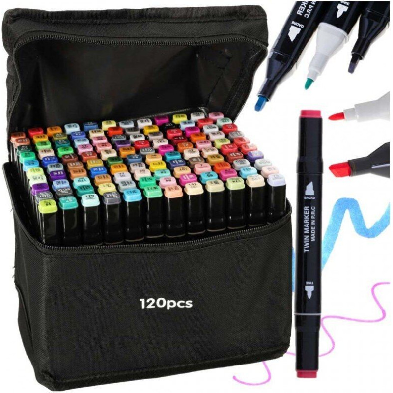 Divpusēji spirta bāzes marķieri, 120 gab.