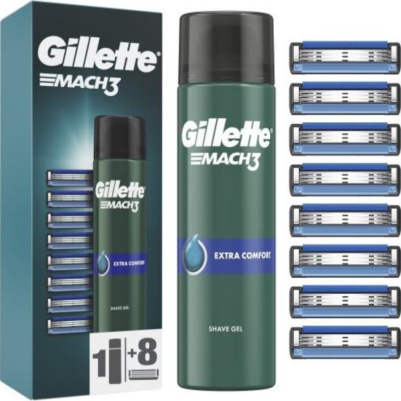 Gillette Mach3 skuvekļa asmeņi, 8 gab + Mach3 skūšanās želeja, 200ml