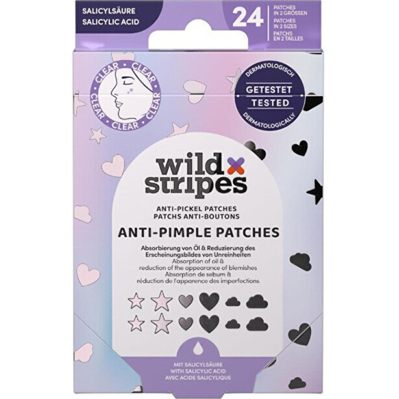 Hidrocoloīda plāksteri pret pūtītēm Wild Stripes Holo Clear, 24 gab., ar salicilskābi, neredzami
