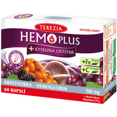 Uztura bagātinātājs ar C vitamīnu, dzelzi un folskābi. Hemo Plus + Folic Acid, Terezia, 60 kaps.