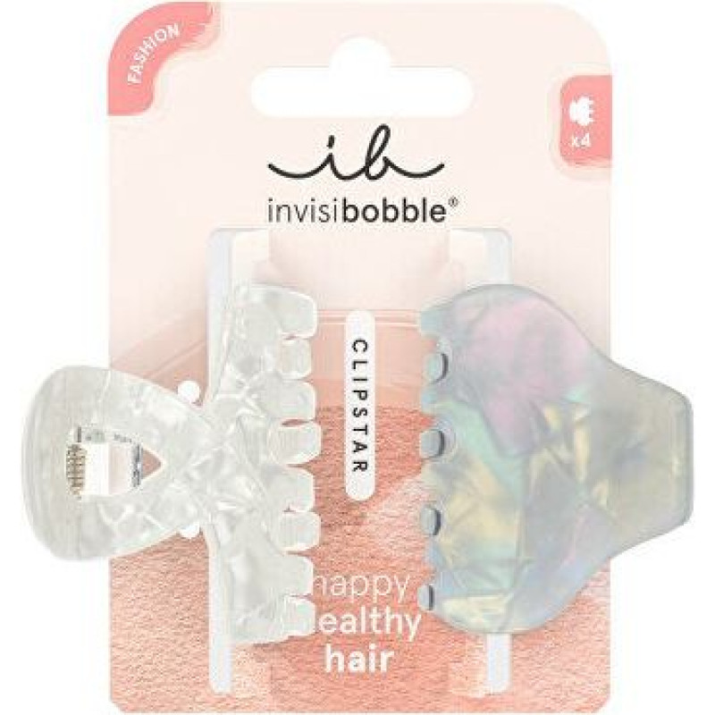 Matu sprādzes Invisibobble Clipstar Pearly Frost, vidēja izmēra marmora raksta dizains, stingrs satvēriens