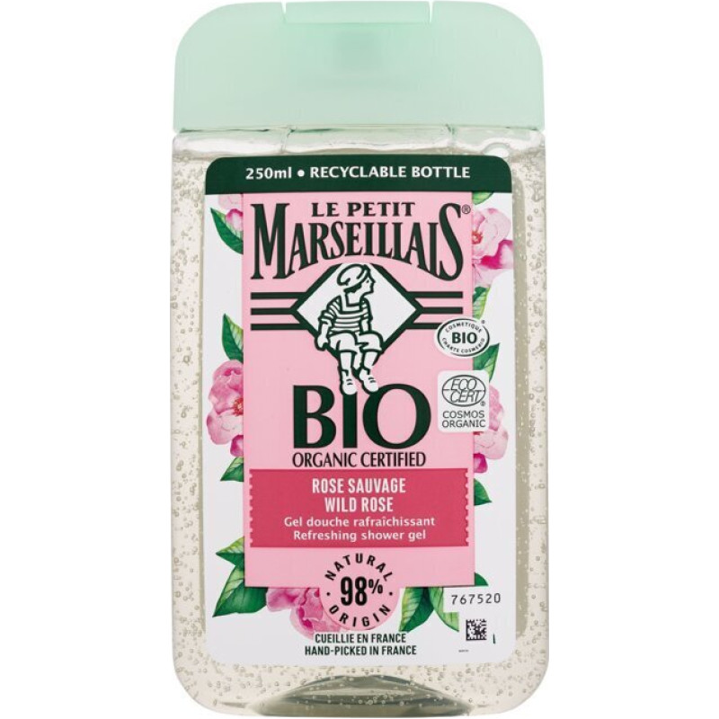 Dušas želeja Le Petit Marseiliais Bio dušas želeja Wild Rose vīriešiem/sievietēm, 250 ml