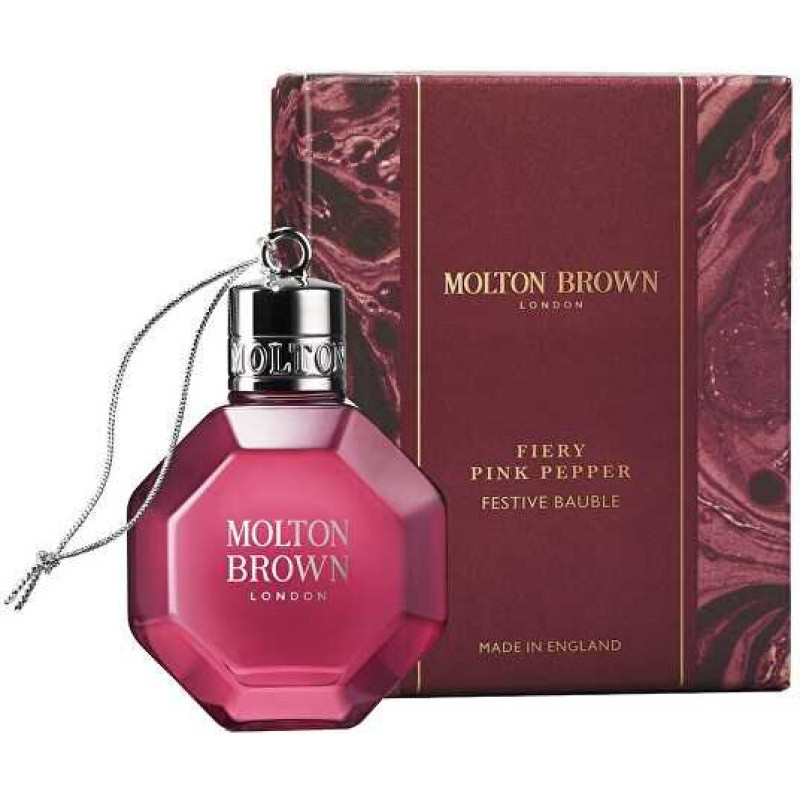 Dušas želeja Molton Brown Fiery Pink Pepper Festive Bauble 75 ml – ass aromāts, ierobežota izlaiduma svētku dizains