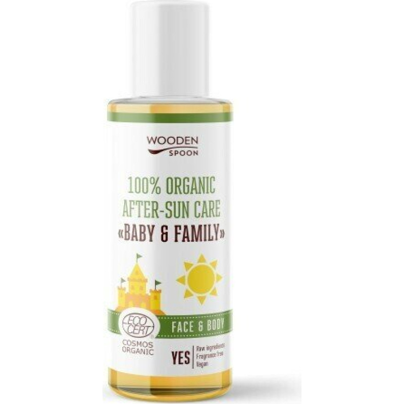 Eļļa pēc sauļošanās Wooden Spoon 100% Organic After-Sun Care Baby & Family, 50 ml