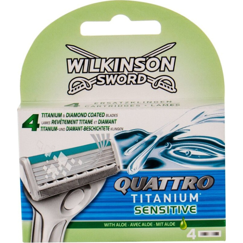 Skūšanas žiletes Wilkinson Quattro Titanium Sensitive vīriešiem, 4 gab.