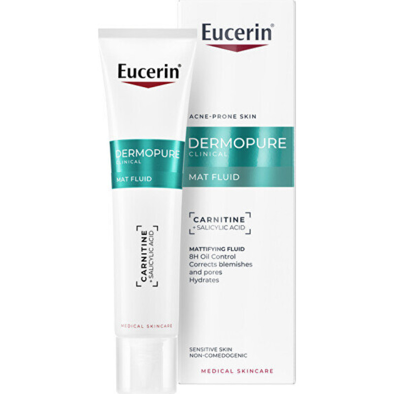Eucerin DermoPure Clinical Matējošs fluīds 40 ml – spīdumu kontrolējošs mitrinātājs taukainai ādai ar noslieci uz izsitumiem