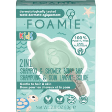 Maigas cietās ziepes bērnu ādai un matiem Foamie Kids 2in1 Bar Turtally Cool