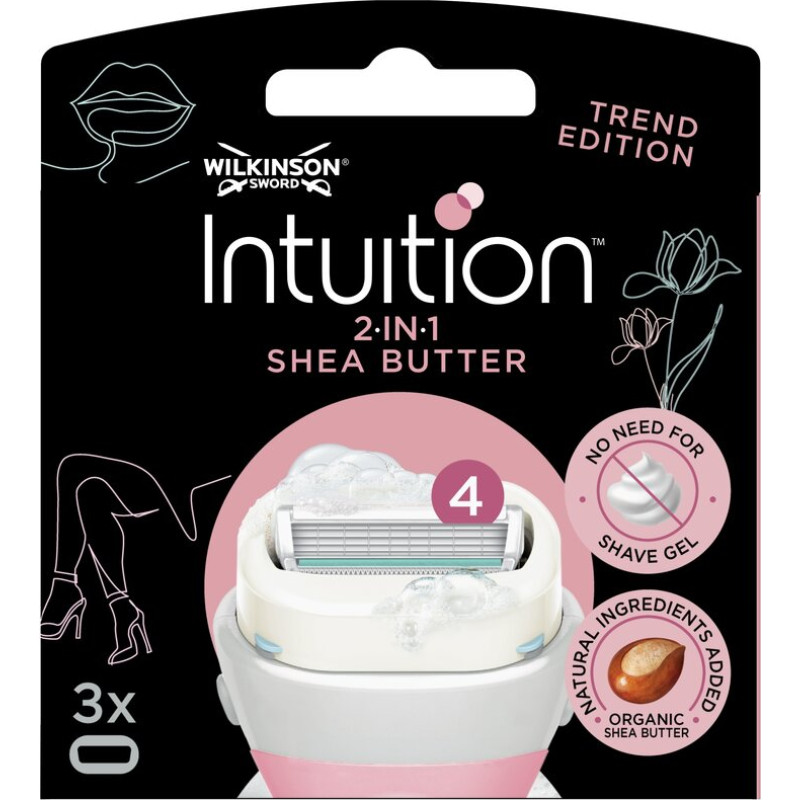 Wilkinson Sword Intuition Wilkinson skuvekļu kārtridži ar ziepēm 3 gab. rozā krāsā.