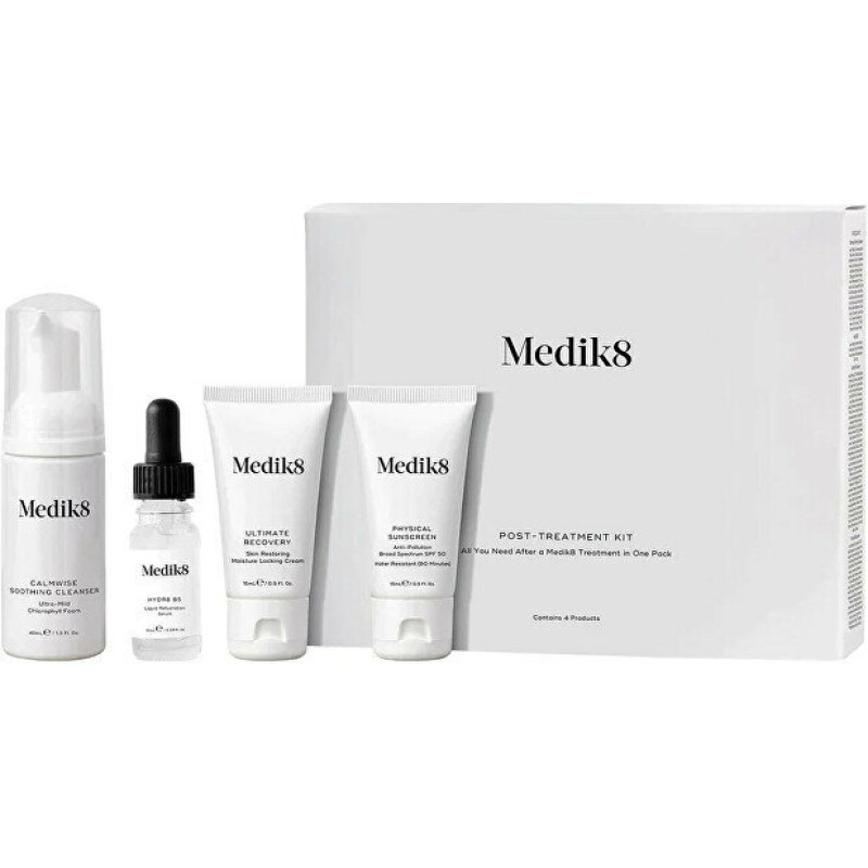 Kosmētikas komplekts Medik8 Post-Treatment Kit: attīroša putas, 40 ml + serums, 10 ml + aizsargkrēms SPF 50, 15 ml + krēms, 15 ml