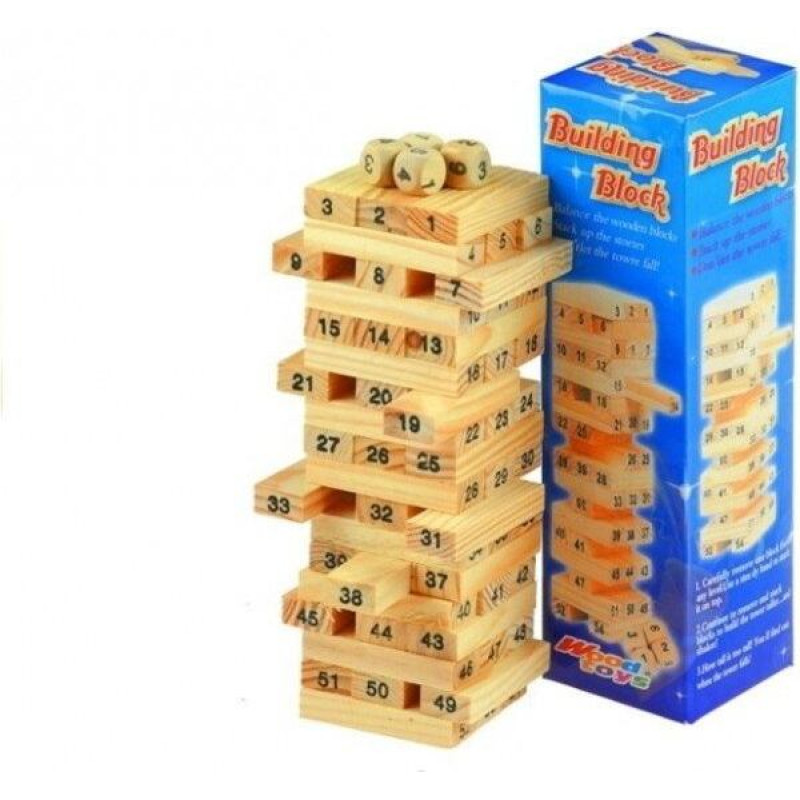 Spēle sabrūkošs tornis Koka rotaļlietas, 54 gab.