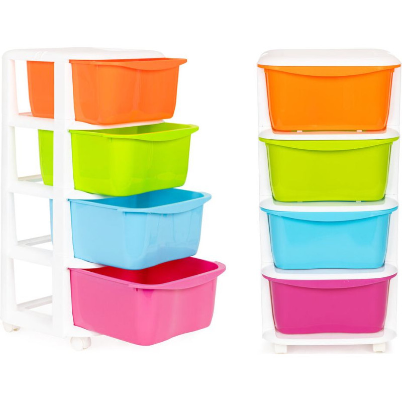 Grāmatu skapis ar 4 izvelkamām atvilktnēm Kājas ar ritenīšiem