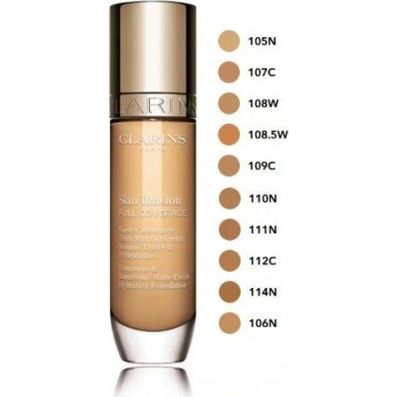 Tonālais krēms Clarins Skin Illusion Full Coverage mitrinošs ilgnoturīgs 30 ml
