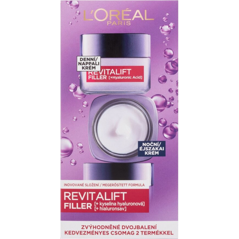 Sejas krēmu komplekts Set L'Oréal Paris Revitalift filler: dienas krēms, 50 ml + nakts krēms, 50 ml