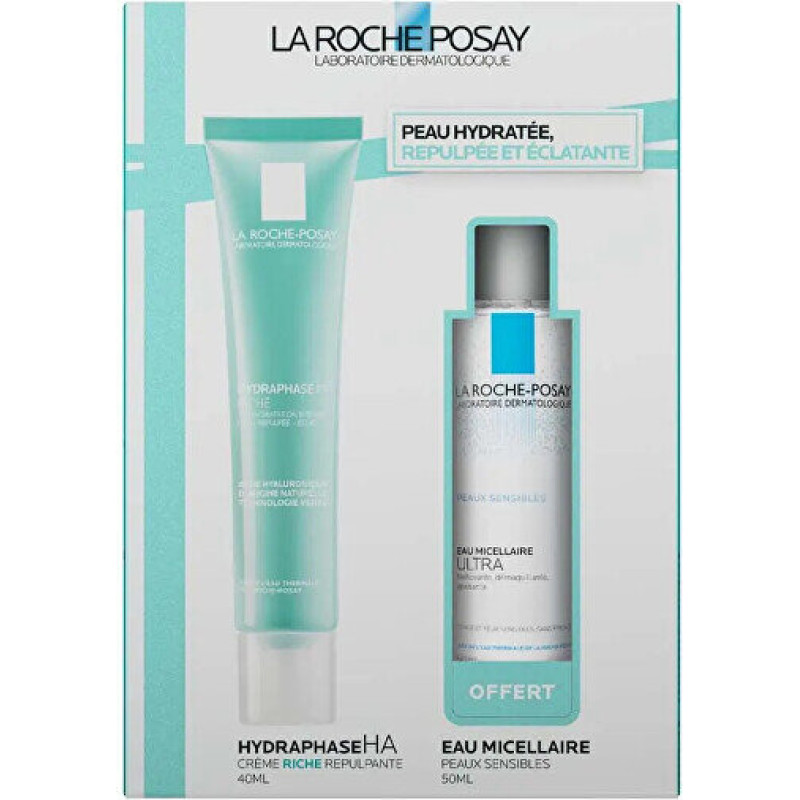 Dāvanu komplekts La Roche-Posay Hydraphase HA Riche 40 ml + micelārais ūdens mitrinoša stangrinamoji veido kopšana