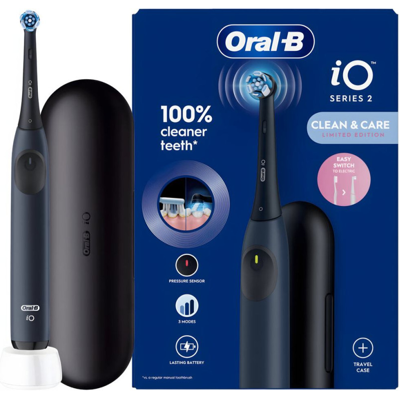 Oral-B iO Series 2 magnētiskā elektriskā zobu birste ar ceļojuma futrāli, zila