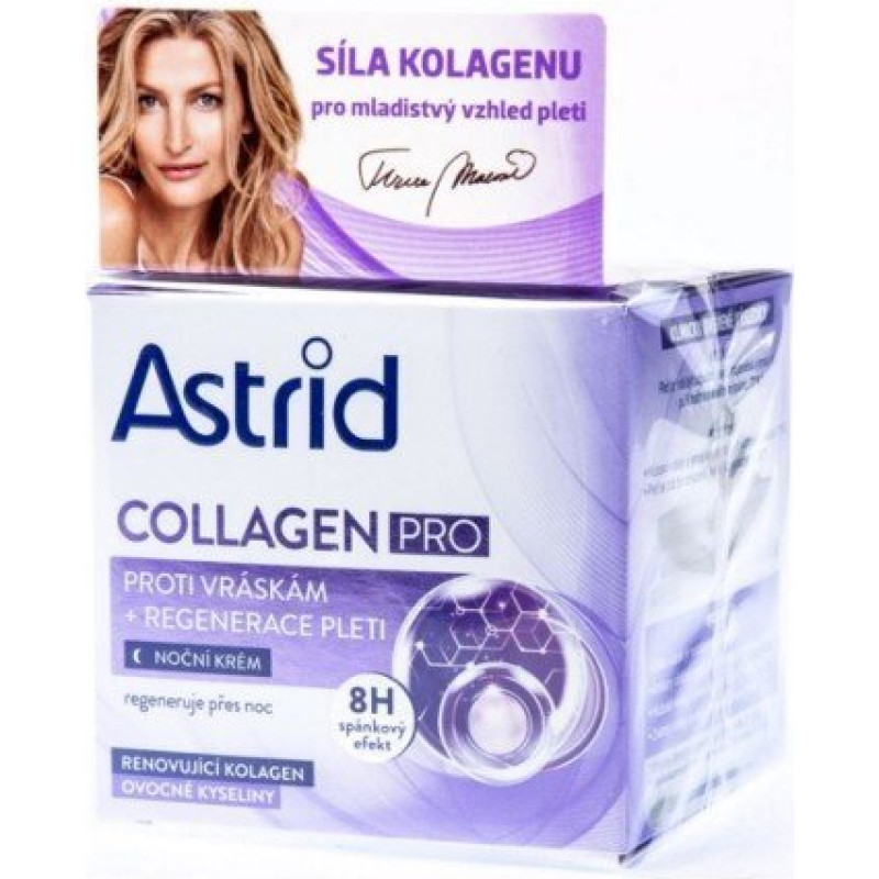 Nakts pretgrumbu sejas ādas krēms Astrid Night Anti-Wrinkle Collagen Pro 50 ml