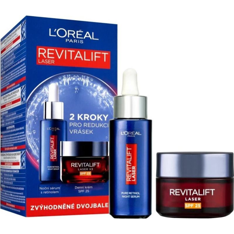 Sejas kopšanas komplekts L'oreal Paris Revitalift Laser sievietēm: nakts serums, 50 ml + dienas krēms, 50 ml