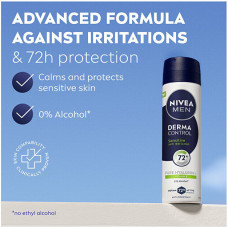 Pretperspiranta sprejs NIVEA Men Derma Control Sensitive 72h aizsardzība bez alkohola