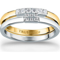 Trussardi Skaists divkrāsu tērauda gredzens ar cirkoniem T-Logo TJAXC41