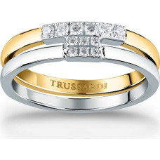 Trussardi Skaists divkrāsu tērauda gredzens ar cirkoniem T-Logo TJAXC41