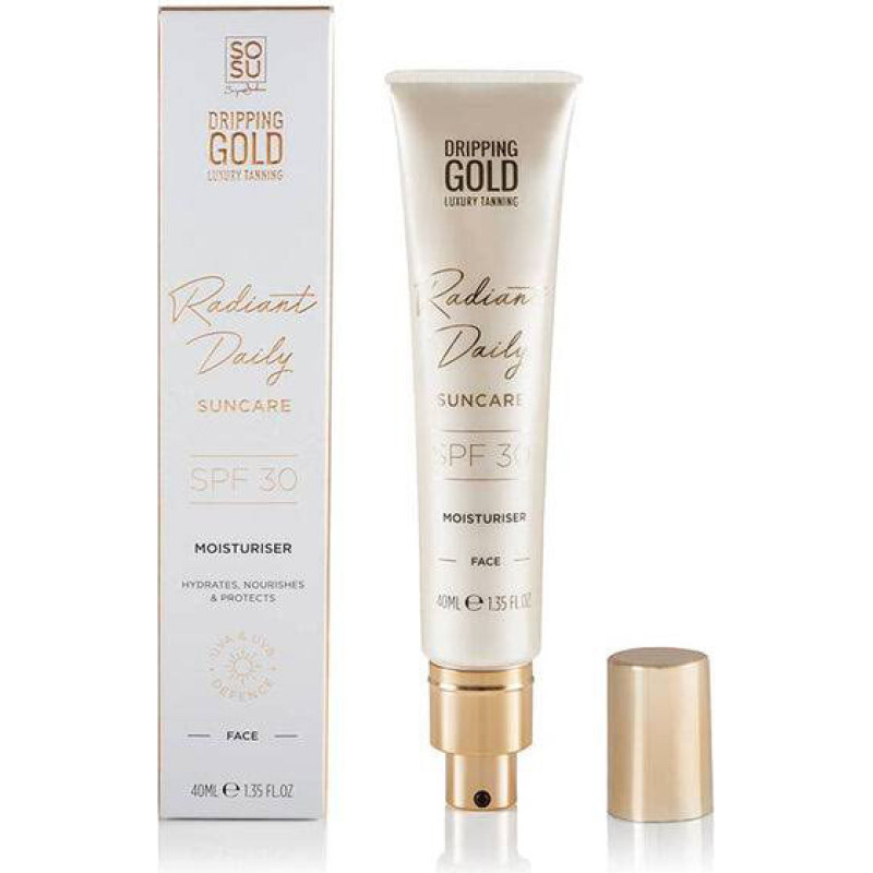 Sejas krēms Dripping Gold mirdzošs ikdienas mitrinātājs ar SPF 30, mitrinošs un aizsargājošs