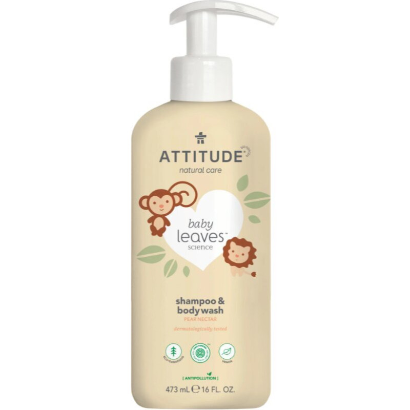 Attitude Baby Leaves 2in1 Shampoo & Body Wash Pear Nectar - Divi vienā šampūns un ķermeņa mazgāšanas želeja mazuļiem ar bumbiera aromātu 473 ml