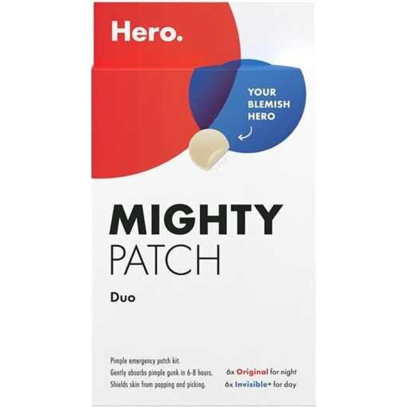 Pūtīšu plāksteri Hero Mighty Patch Duo Original & Invisible ar hidrokolloīdu, dienas un nakts līdzeklis pret plankumiem