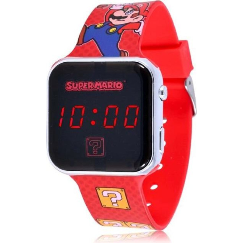Bērnu pulkstenis - Accutime - GSM4107 - LED - Super Mario dizains - Sarkanais akrila siksna