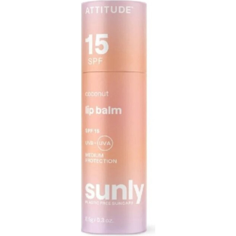 Lūpu balzams Attitude Coconut SPF 15 minerālais aizsargājošs, caurspīdīgs