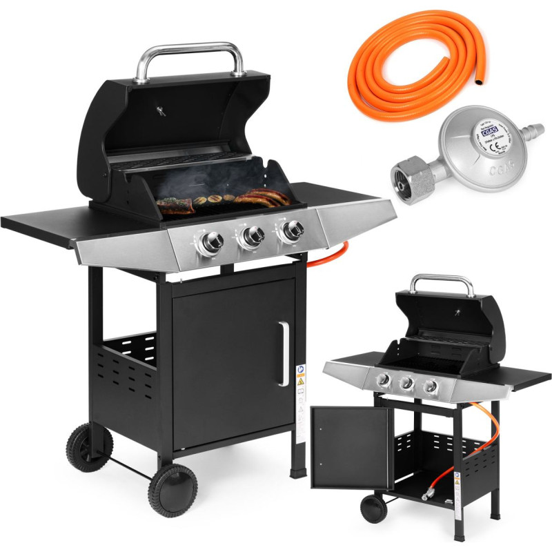 Multigarden Gas Garden Grill 10.2 kW &ndash; Large Grate, 3 Burners, Thermometer, Regulator MultiGarden
