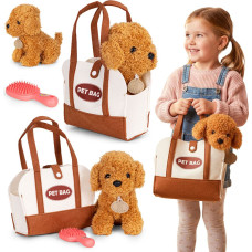 Multistore Plush Puppy in Bag Brown Poodle Toy for Children + Grooming Brush