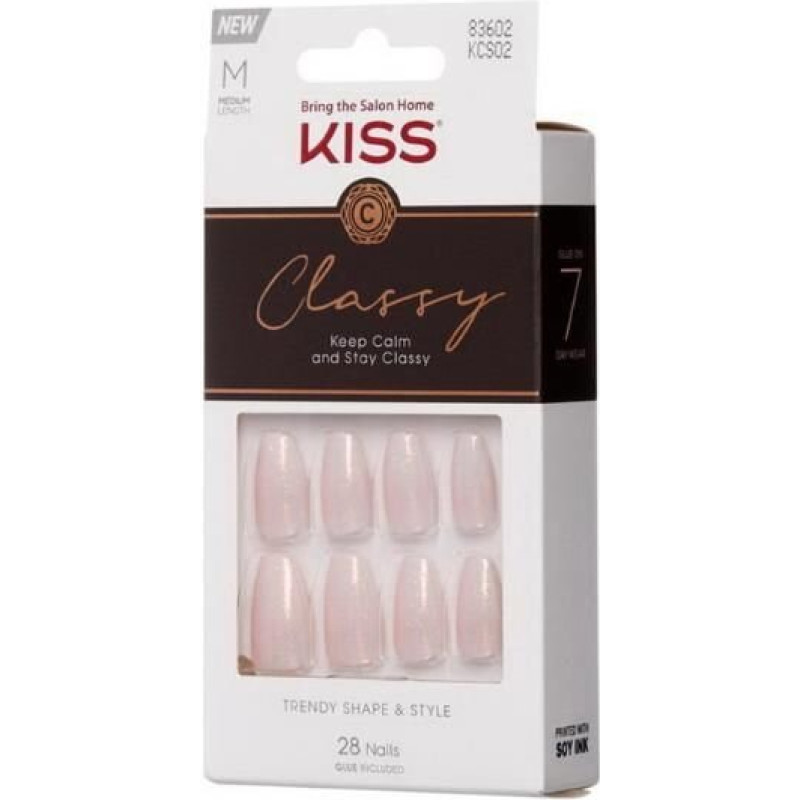 KISS KLASISKIE NAGI Modelis KCS02C 28 mākslīgo naglu komplekts - gatava manikīra komplekts, želejas līme un piederumi iekļauti