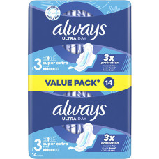 Always Ultra Day Super Extra Duo higiēniskās paketes, 14 gab. – trīskārša aizsardzība pārliecinātām dienām
