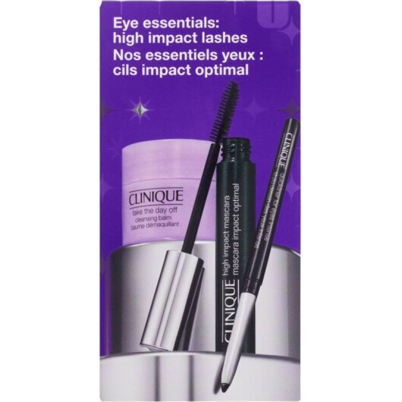 Acu kopšanas līdzekļi Clinique High Impact Christmas sievietēm: skropstu tuša, 7 ml + acu zīmulis, 14 g + attīrošais balzams, 15 ml