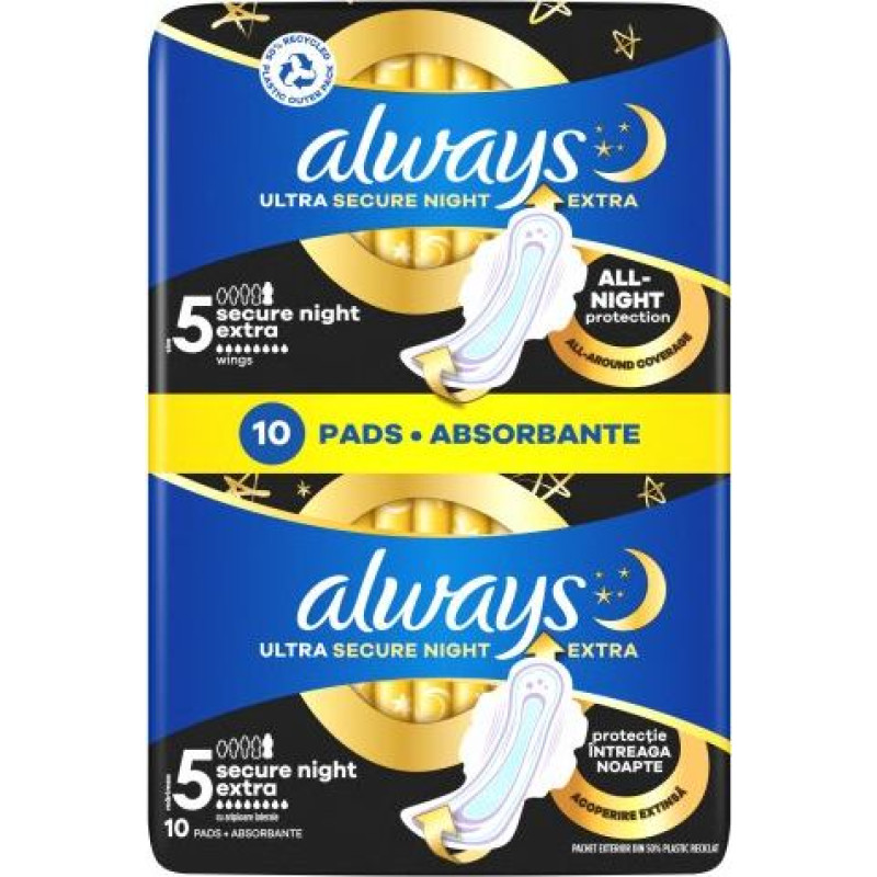 Higiēniskās paketes Always Ultra Secure Night Extra, 5 gab. x 2 gab. iepakojums