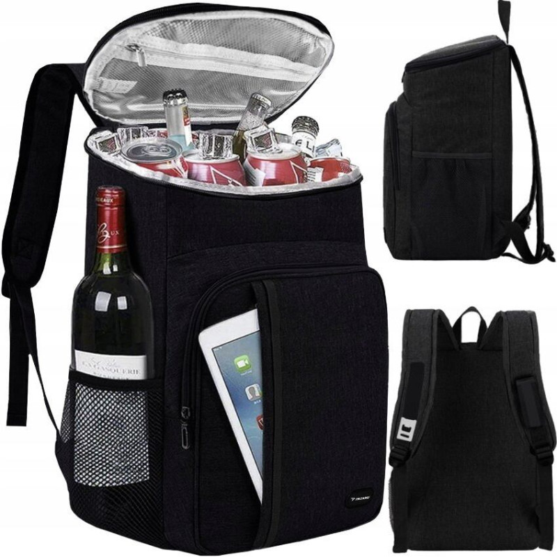 Liels termo ceļo mugursoma, melna, 26 litru tilpuma.