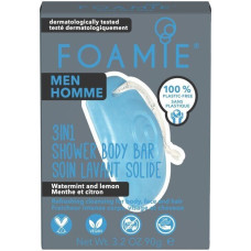 Mitrinošas un atsvaidzinošas cietās dušas ziepes ķermenim, sejai un matiem Foamie 3in1 Shower Bar For Men Seas The Day (With Watermint)
