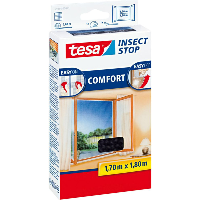 Aizsargtīkls logiem pret kukaiņiem Tesa Comfort, 170x180 cm, melns
