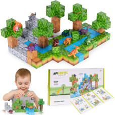 Multistore Magnetic Construction Blocks Set for Children 142 Pieces Cubes Dinosaurs