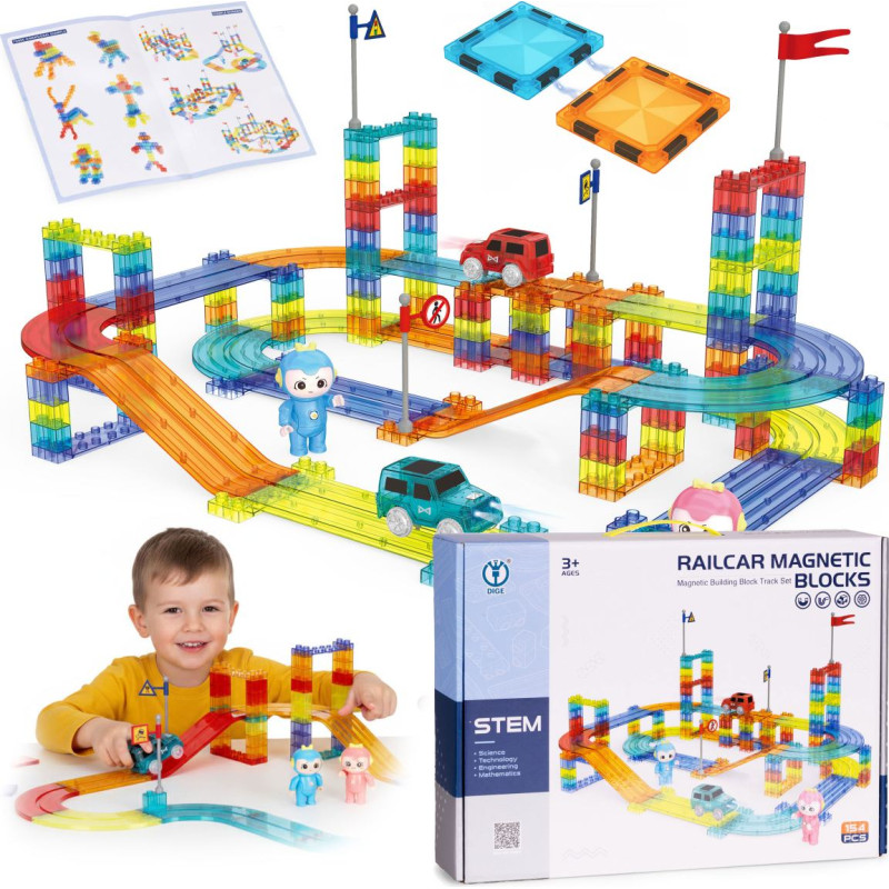 Multistore Magnetic Car Track Set 154 Pieces with LED Cars