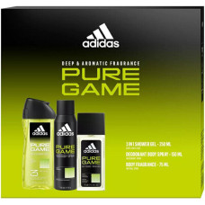 Dāvanu komplekts Adidas Pure Game vīriešiem: izsmidzināms dezodorants, 75 ml + izsmidzināms dezodorants, 150 ml + dušas želeja, 250 ml