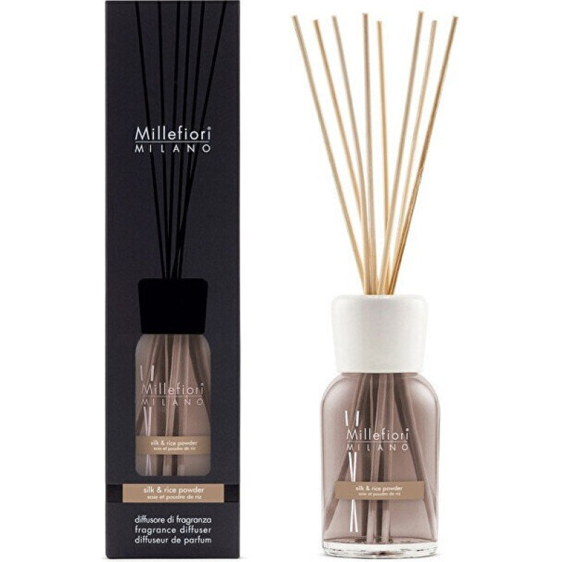 Mājas parfimērija ar nūjiņām Millefiori Milano Silk&Rice Powder, 500 ml