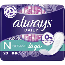 Dienas ieliktnīši Always Daily Dailies Singles Normal To Go – atsevišķi iepakoti, neitralizējoši smaku, elpojoši
